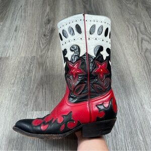Montana Cowboy Western Boots Star Flower Goat Mexico Black Red Womens‎ Size 6 B